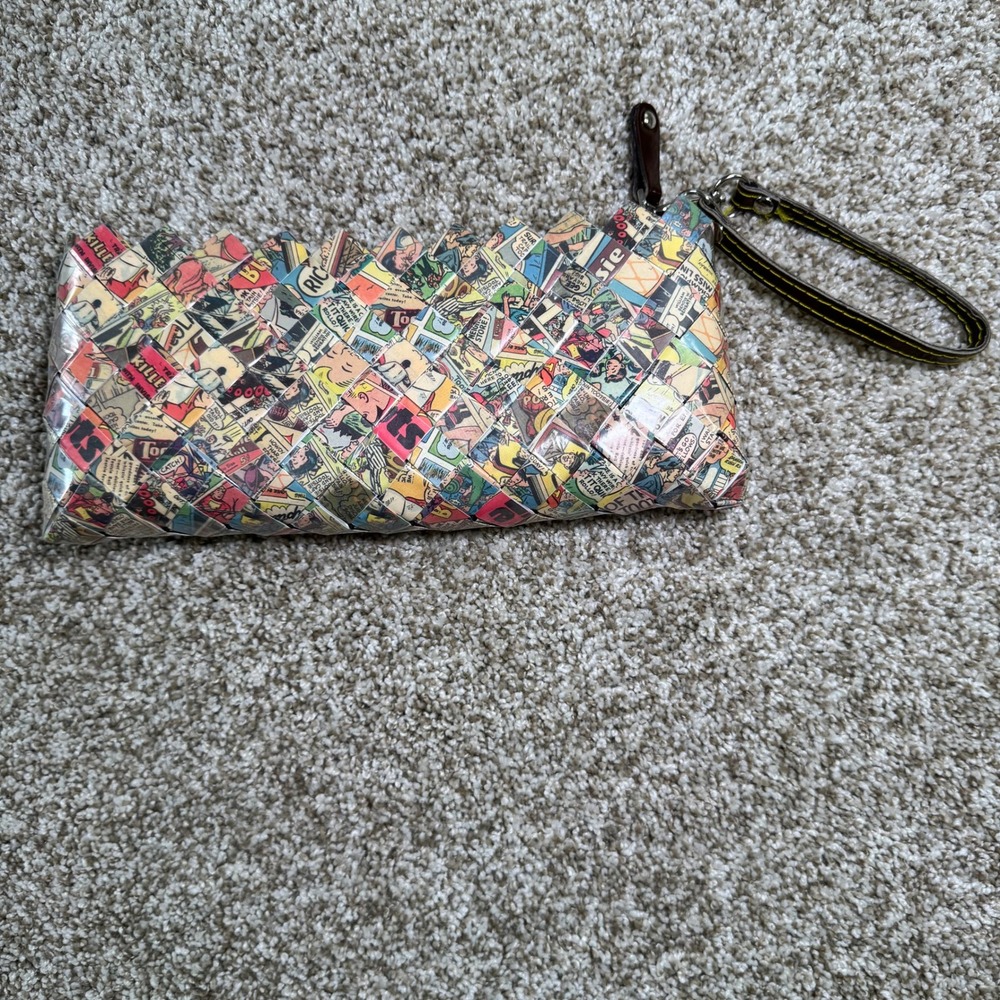 Nahui Ollin Comic Book Tootsie Roll Woven Candy Wrapper Wristlet Clutch